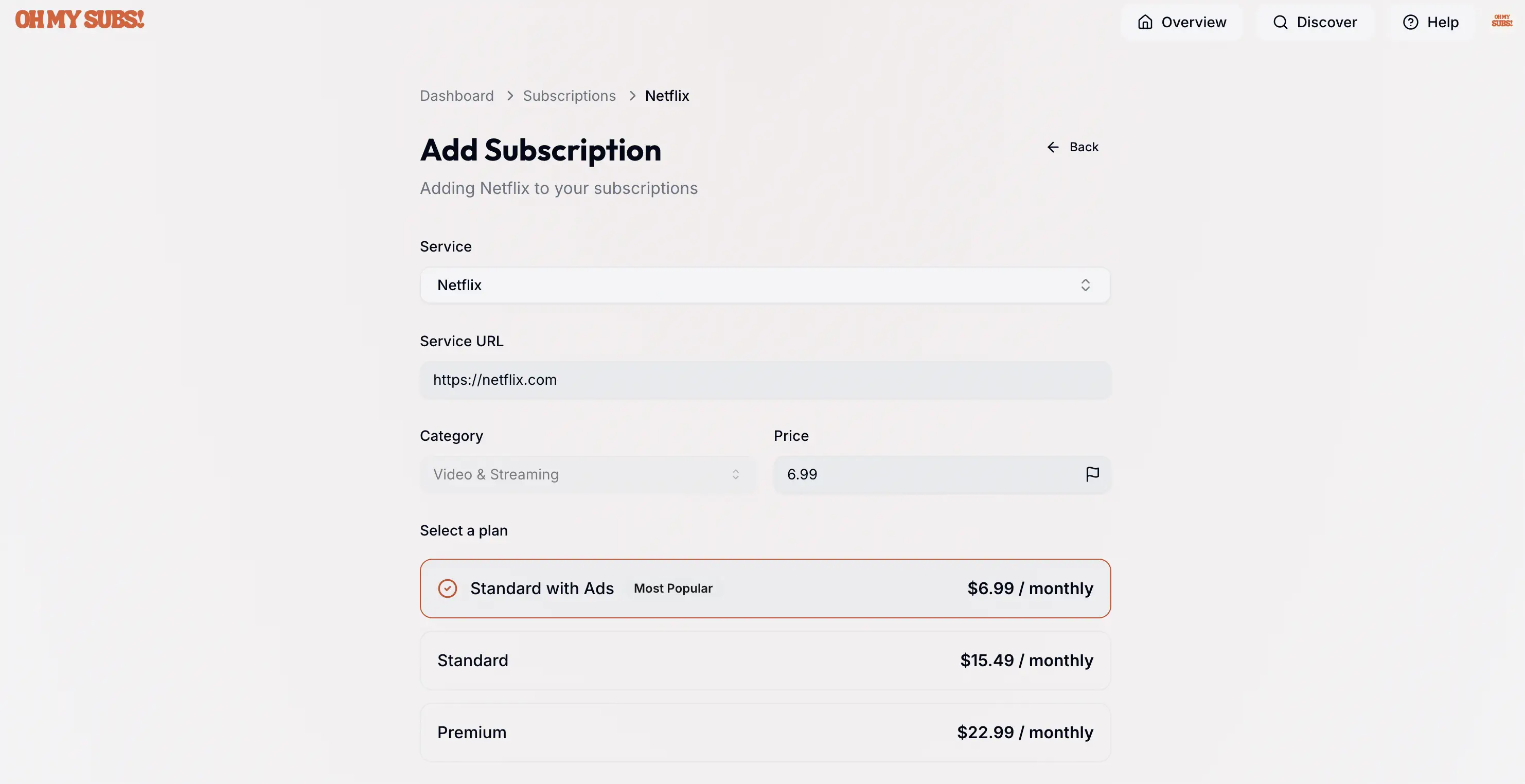 Oh My Subs Add Service
